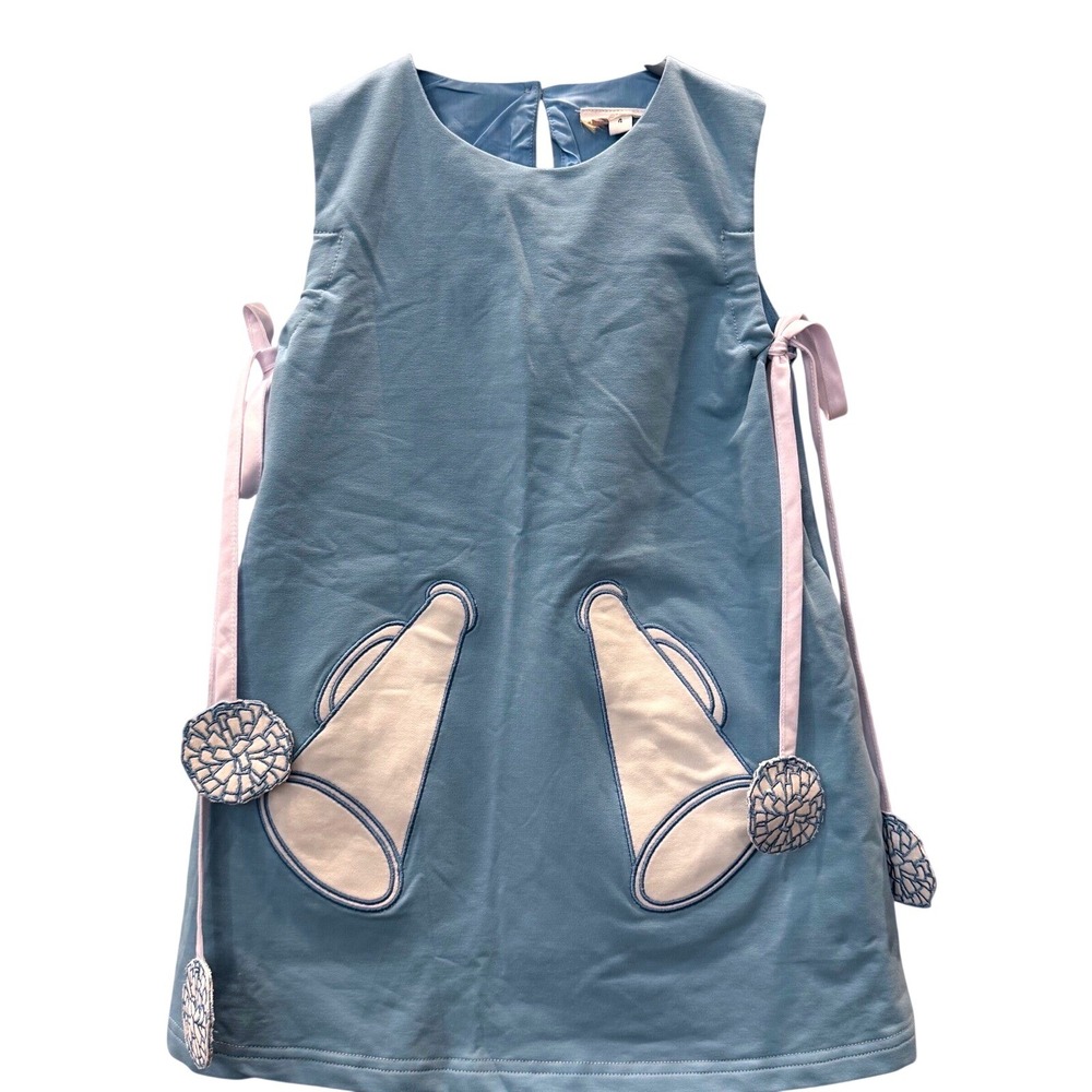 The Yellow Lamb Girls Blue Cheerleader Megaphone Pom Pom A-Line Dress Size 4